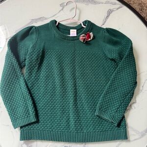 Gymboree Green Textured Crew Neck Sweater with Checked Bow